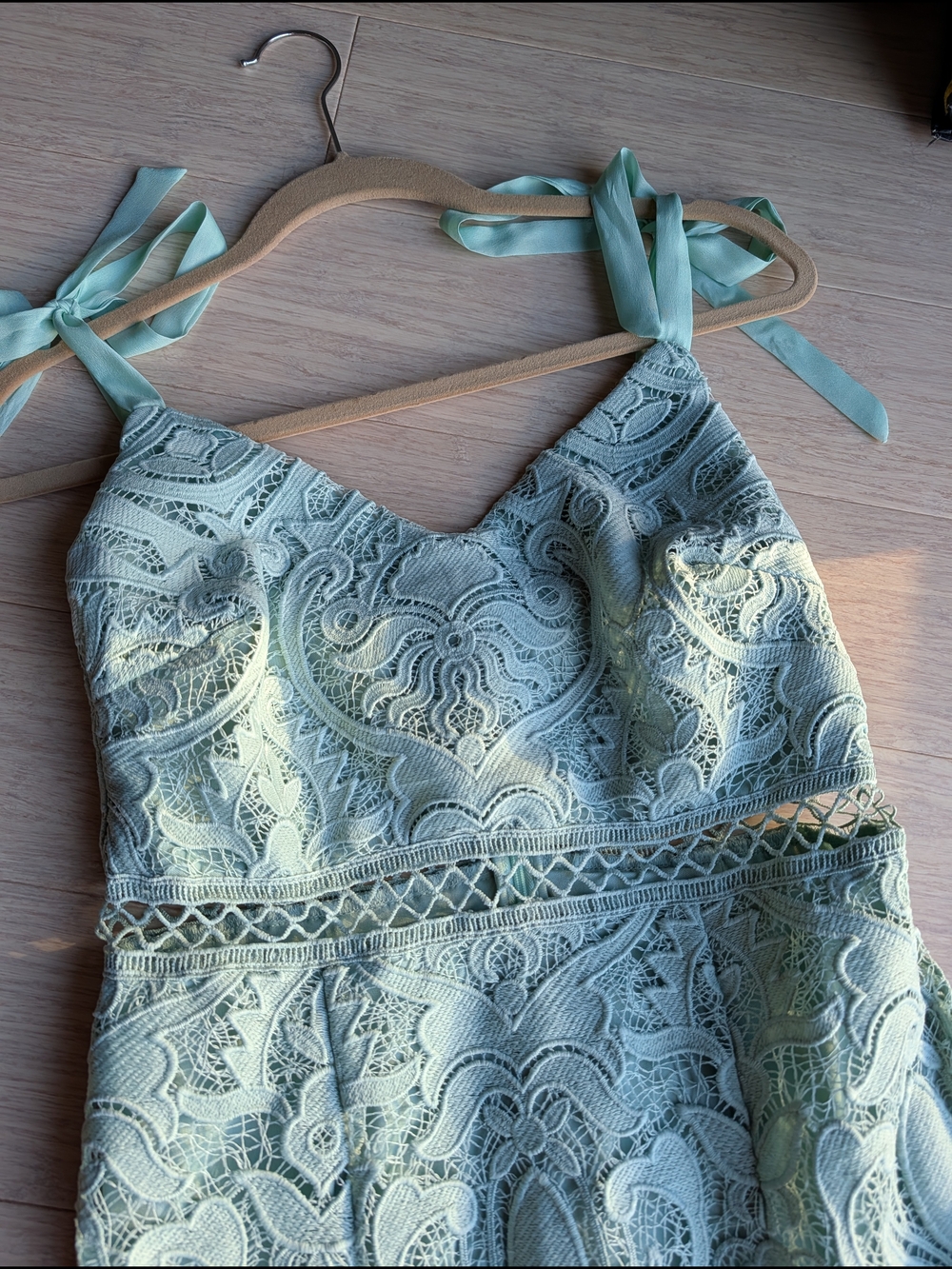 Lulu's Mint Lace Tie-Shoulder Chemise
